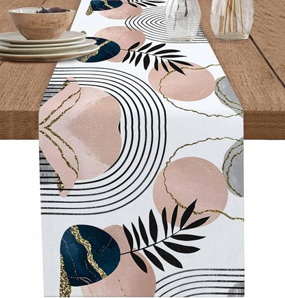 Modern Boho Cotton Linen Table Runner for Dining Kitchen, Wedding Outdoor Party Tablerunners Decoration, Abstract Bohemian Tropical Palm Leaf Dresser Scarf Coffee Tablecloth Runners 13x120 Inches