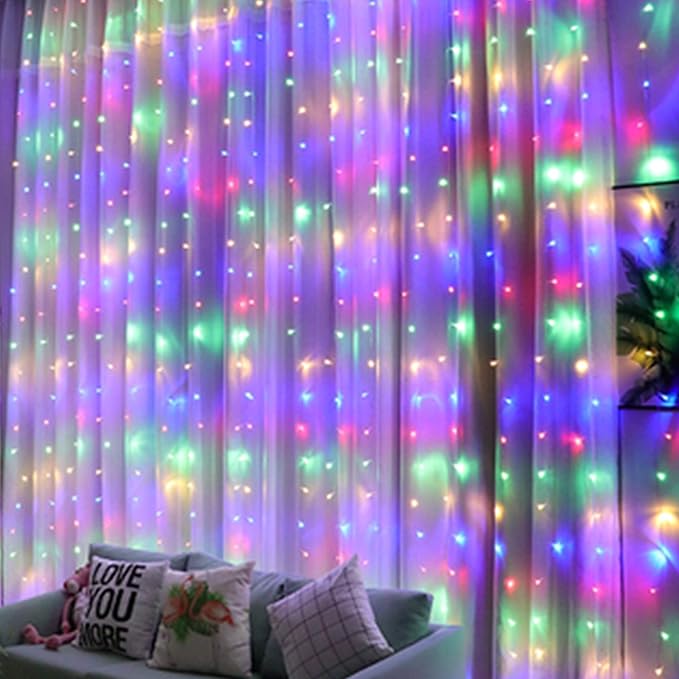 HOME LIGHTING Window Curtain String Lights, 300 LED 8 Lighting Modes Fairy Copper Light with Remote, USB Powered Waterproof for Christmas Bedroom Party Wedding Home Garden Wall Decorations, Multicolor
