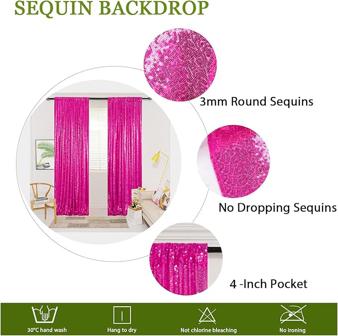 ShinyBeauty Hot Pink Sequin Glitter Photography Backdrop Curtain 4ft x10ft - 4-Panel Reusable Party Wedding Birthday Photo Booth Background Decor (Sparkling Event Backdrop)