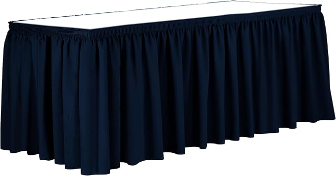 Ultimate Textile Pleat Polyester Fabric Table Skirt - Machine Washable Flame Resistant with Clips for Events, Weddings & Trade Shows, Cut & Sewn in Paterson, NJ - Navy, 7' Shirred Pleat