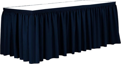 Ultimate Textile Pleat Polyester Fabric Table Skirt - Machine Washable Flame Resistant with Clips for Events, Weddings & Trade Shows, Cut & Sewn in Paterson, NJ - Navy, 21' Shirred Pleat
