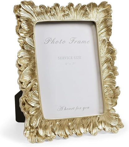 Cuspin Gold 5x7 Picture Frame, Vintage Gold Palm Leaves Textured Hand-Crafted Resin with Glass Front Elegant Retro Vintage Design Photo Frame for Wall and Tabletop Display Home Decor