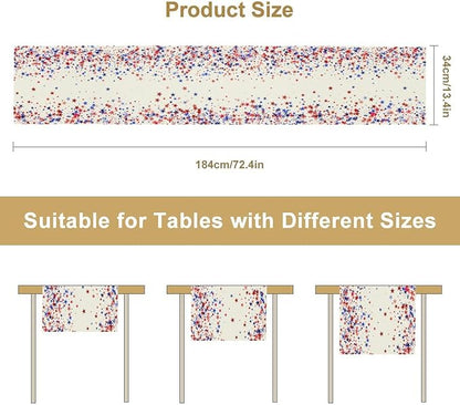 Independence Day Table Runner, 4th of July Red Blue Stars American President Day Holiday Confetti Print Table Cover for Kitchen Dining Table Indoor Outdoor Party, 13x36inch