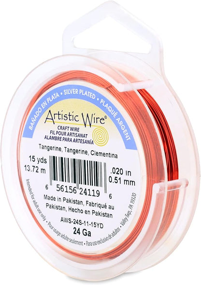 Artistic Wire, 24 Gauge Silver Plated Tarnish Resistant Colored Copper Craft Wire, Tangerine, 15 yd