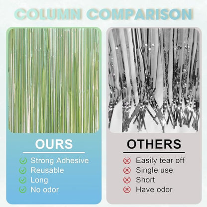 2 Pack Sage Green Foil Fringe Backdrop Curtains, Tinsel Streamers Party Decorations, Fringe Backdrop, Door Shimmer for Baby Shower or Birthday Party