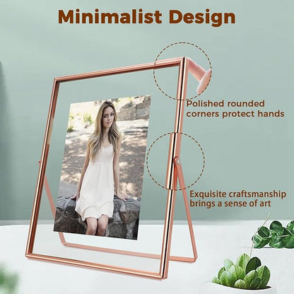 Rose Gold Floating Frame, 8"x10", Vertical, For Picture 7x9, 6x8, 5x7, Tabletop Shelf Photo Frame For Lady or Girl, Classy Gift For Anniversary, Wedding, or Birthday