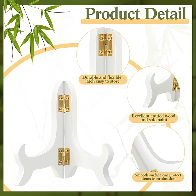 Tatuo 4 Packs Wooden Display Stand Decorative Plate Stands for Display Picture Frame Holder Easels(White,4 Inch)