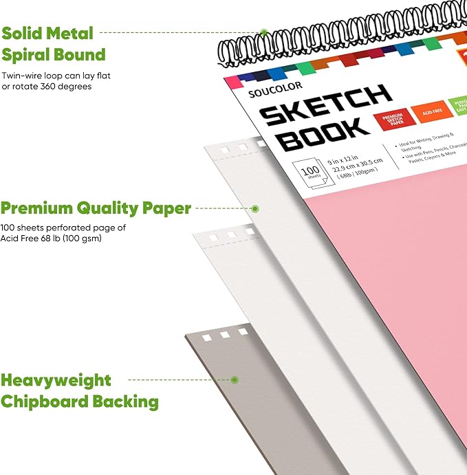 Soucolor 9"x12" Sketch Book 2-Pack: Halloween & Christmas Art Supplies for Kids Ages 5-15, Teens & Adults, Creative Gift Set for Birthdays, School Projects, and All-Season Crafting