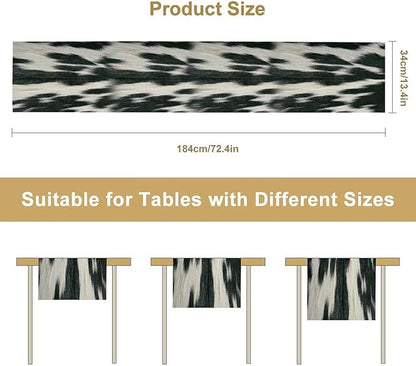 Rustic Cow Skin Print Table Runner, Country Farm Animal Fur Skin Pattern Western Style Brown Cowhide Print Cotton Linen Cottage Dinner Runner for Home Kitchen Dining, 13x60 Inch