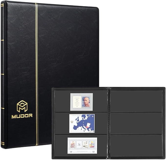 MUDOR Stamp Collecting Album for Collectors, 3 Rows Pockets, 10 Sheets Stamp Stockbook