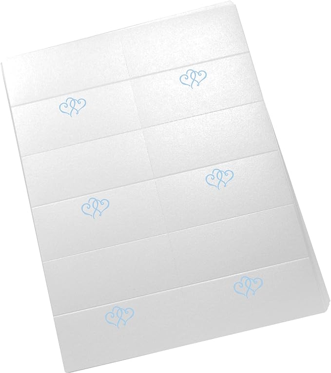 Linked Hearts Printable Place Cards, Light Blue (Choose Color), Set of 150 (25 Sheets), Laser & Inkjet Printers - Wedding, Party, Dinner, and Special Events - Made in the USA