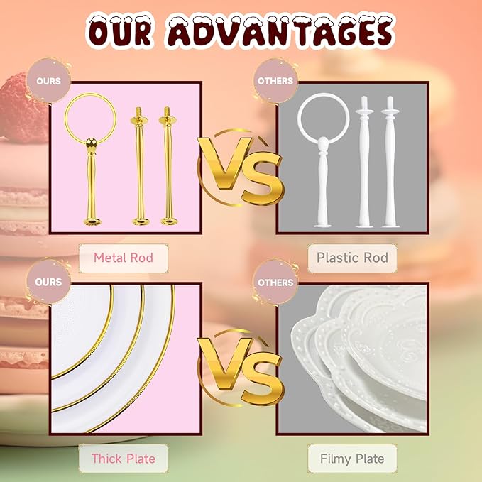 PinCute Cupcake Stand Holder - 3 Tier Cup Cake Dessert Tower, Plastic Tiered Serving Tray&Metal Rod for Birthday Party, Baby Shower and More
