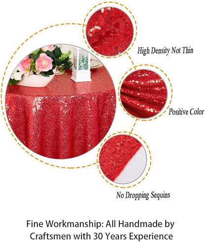 ShinyBeauty Sequin Tablecloth Square 54x54-Inch Red Table Cloths for Round Table Red Sequins Fabric Overlay Glitter TableCloths Linen for Party Small Cover for Wedding Reception