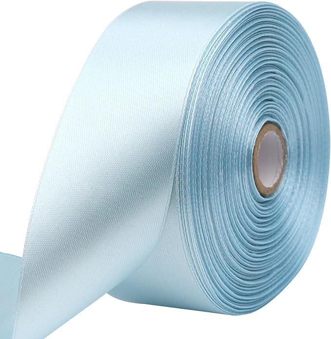 Sky Blue Solid Satin Ribbon 1-1/2 Inch 50 Yards Solid Polyester Fabric Ribbon for Gift Wrapping Wedding Christmas Baby Shower Birthday Party Decoration Handmade Immortal Flower Craft