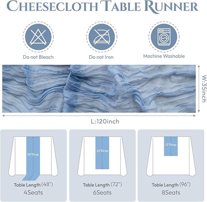 Sioloc 10 Pack Dusty Blue Cheesecloth Table Runner Fall Autumn Decor for Home 10ft Table Cloth for Tea Wedding Birthday Party Baby Bridal Shower Halloween Thanksgiving
