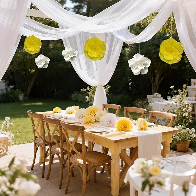 BRT Bearingshui Crepe Paper Flowers Decoration for Wall Total 9 Pcs, Artificial Flowers Backdrop for Wedding Decor Baby Bridal Shower Birthday Party, Yellow White 3D Wall Flowers Decor