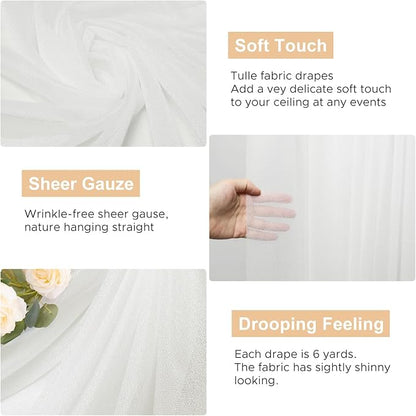 Wokceer Wedding Arch Draping Fabric 3 Panels 28.7" x 20FT Ivory Drapes Sheer Fabric Backdrop Arch Draping Fabric for Wedding Ceremony Birthday Party Bridal Shower Decoration