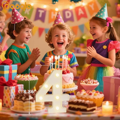 Pooqla Colorful Light Up Numbers, 35 Colors LED Marquee Number Lights for 4th Birthday Decorations with Remote, RGB Lighted Numbers for Party, Wedding, Bar, Night Light, Home Decor, Number 4