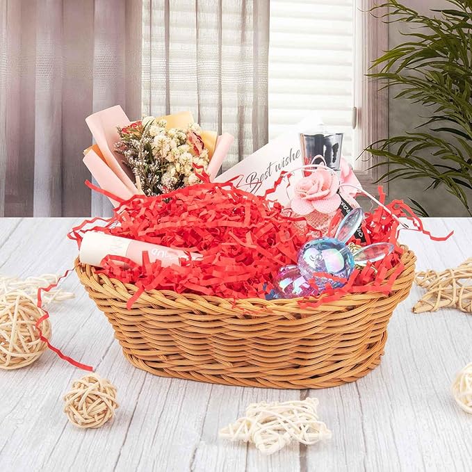 Caleihd Crinkle Cut Paper Grass Filler for Easter Christmas Wedding Birthday Bridesmaid Engagement Craft Gift Boxes Bags Filler Decoration 4.5oz Red
