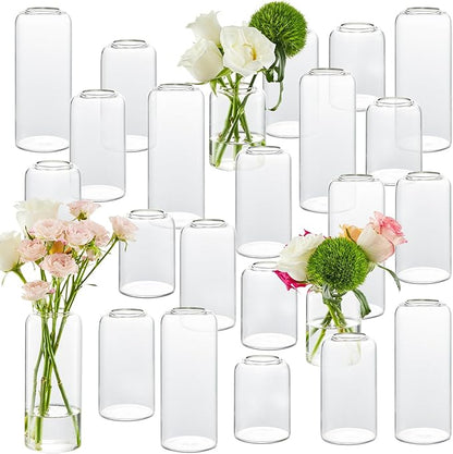 Glass Bud Vases Set of 24, Clear Flower Vase for Centerpieces, Small Vases for Flowers, Decor Centerpiece for Bathroom, Decorative Vases for House Warming