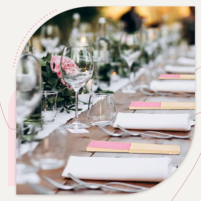 JOHOUSE 12 PCS Paper Folding Hand Fans, 8.3 Inch Pink Paper Fans Handheld Portable for Wedding, Outdoor Party Favors, Bridal Baby Shower DIY Crafts Photography Prop Pink Party Decorations