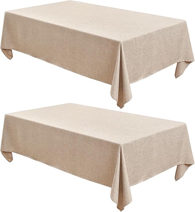 Fitable Beige Square Tablecloths 2 Pack, Linen Look Fabric Table Clothes, Rustic Holiday Table Covers for Kitchen Dining, Outdoor Picnic, Farmhouse (54 x 54 Inch)