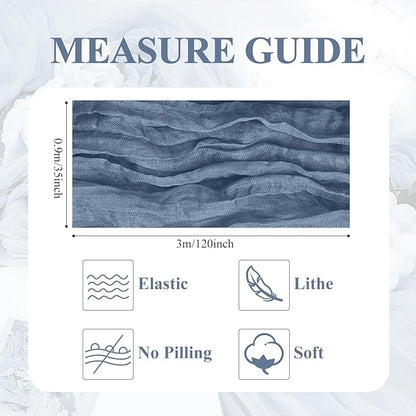Asee'm 4pcs Cheesecloth Table Runner 120 Inches Long Dusty Blue Boho Gauze Cheese Cloth Runner 10FT Rustic Sheer Table Runners for Christmas Wedding Party Baby Shower Spring Easter Decoration
