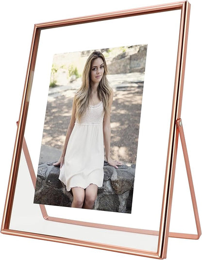 Rose Gold Floating Frame, 8"x10", Vertical, For Picture 7x9, 6x8, 5x7, Tabletop Shelf Photo Frame For Lady or Girl, Classy Gift For Anniversary, Wedding, or Birthday