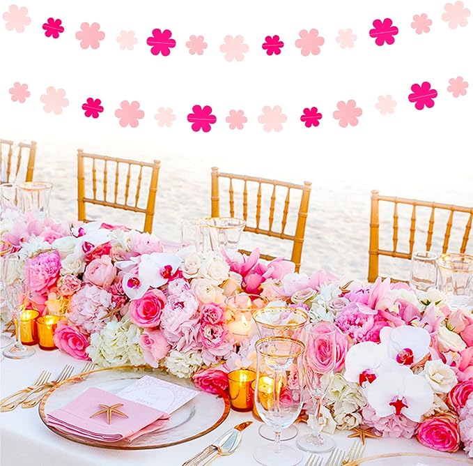 Pink Party-Decorations Streamers-Garland - 52ft Flower Hanging Paper Banner, Birthday Baby Bridal Shower Bachelorette Wedding Decor Hugfond