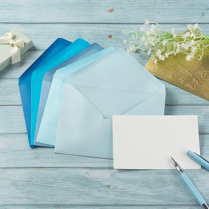 50 Pack Colored A6 Invitation Envelopes 4x6 with Gold Stickers for Cards and Invitations, 5 Colors (Blue, 6 1/2 x 4 3/4 inches)