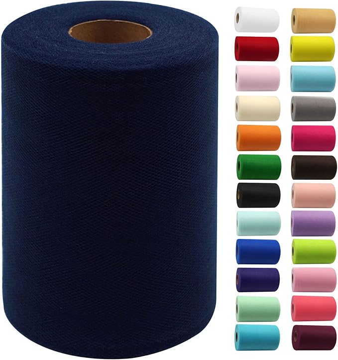 Navy Blue Tulle Fabric Rolls 6 Inch by 100 Yards (300 feet) Fabric Spool Tulle Ribbon for DIY Navy Blue Tutu Bow Baby Shower Birthday Easter Party Wedding Decorations Christmas Craft Supplies
