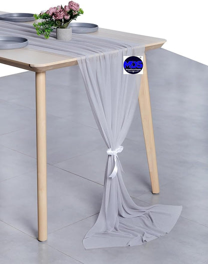 MDS Halloween Chiffon Table Runner - 10 Pack, 29 x 170 Inches, 14ft Each - Sheer Spooky Table Runners for Haunted House Parties, Trick-or-Treat Tables, Witchy Décor, Wedding & Events - Cool Gray