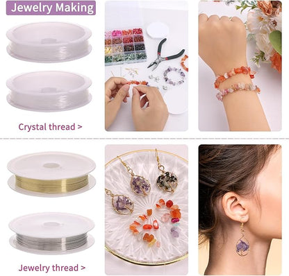 QUEFE 1800pcs 56 Colors Crystal Beads, Ring Making Kit, Gemstone Chip Beads Irregular Natural Stone with Jewelry Making Supplies for DIY Craft Bracelet Necklace Earrings, Craft Gifts