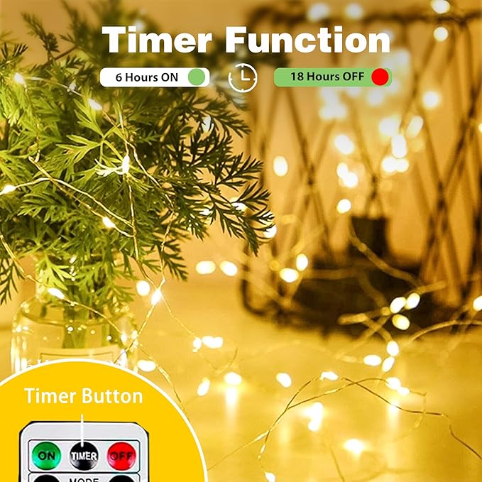 4-Pack Fairy Lights Battery Operated with Remote & Timer & 8 Modes, Waterproof 16 FT 50 LED String Lights Outdoor Indoor, Battery Twinkle Lights for Christmas Bedroom Centerpiece Décor (Warm White)
