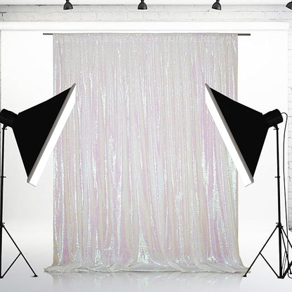 Eternal Beauty White Iridescent Sequin Backdrop, 8x8 Ft Glitter Background Curtains for Shimmer Photography Party Wedding Birthday Back Drop Decor