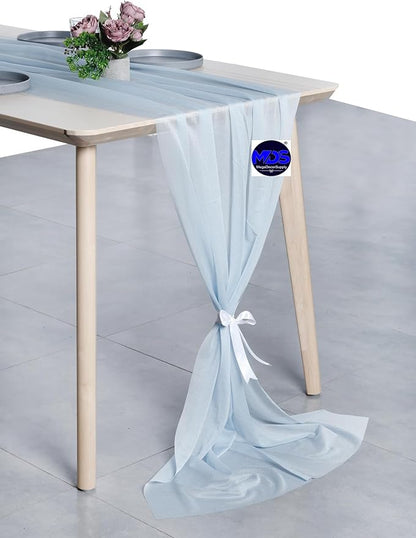 MDS Halloween Chiffon Table Runner - 10 Pack, 29 x 170 Inches, 14ft Each - Sheer Spooky Table Runners for Haunted House Parties, Trick-or-Treat Tables, Witchy Décor, Wedding & Events - Baby Blue