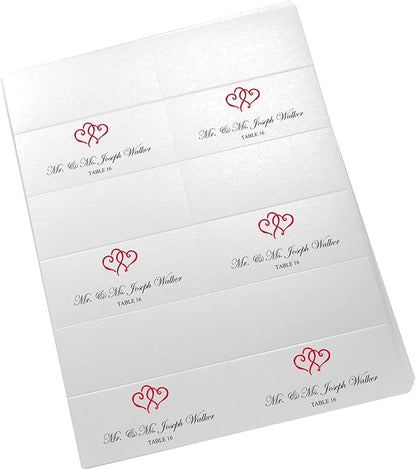 Linked Hearts Printable Place Cards, Ruby Red (Choose Color), Set of 60 (10 Sheets), Laser & Inkjet Printers - Wedding, Party, Dinner, and Special Events - Made in the USA