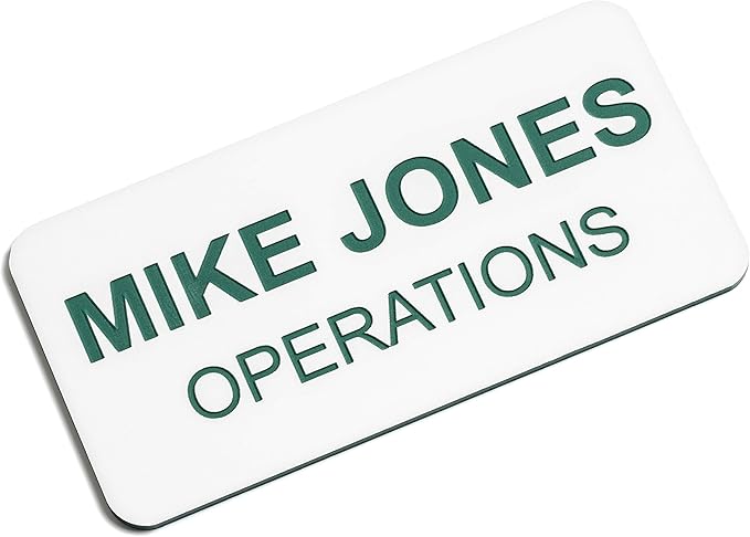 Custom Engraved Name Tag Badges – Personalized Identification with Pin or Magnetic Backing, 1.5 Inches x 3 Inches, White/Pine Green