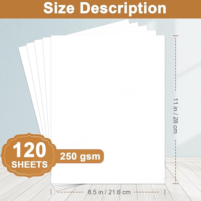 120 Sheets Bright White Cardstock 8.5 x 11 Certificate Paper, 92lb Heavyweight White Card Stock Printer Paper for DIY Cards, Business Cards, Invitations, Menus