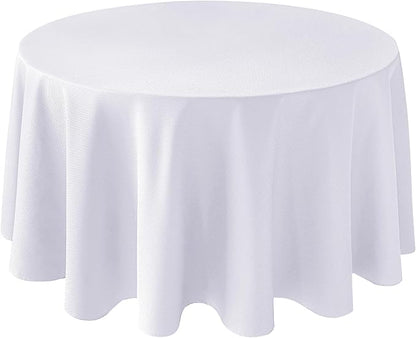 Biscaynebay Textured Fabric Round Tablecloths 108", White Water Resistant Table Cloth Circle Folding Table Covers Linen for Dining, Kitchen, Wedding and Parties etc. Machine Washable