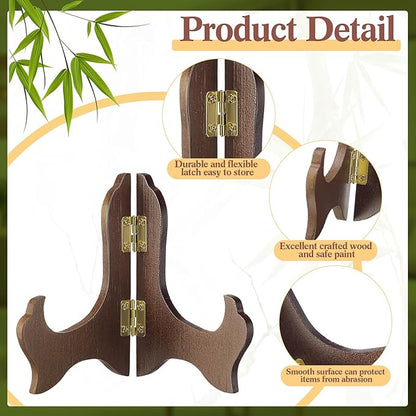 Tatuo 4 Packs Wooden Display Stand Decorative Plate Stands for Display Picture Frame Holder Easels (Brown,5 Inch)