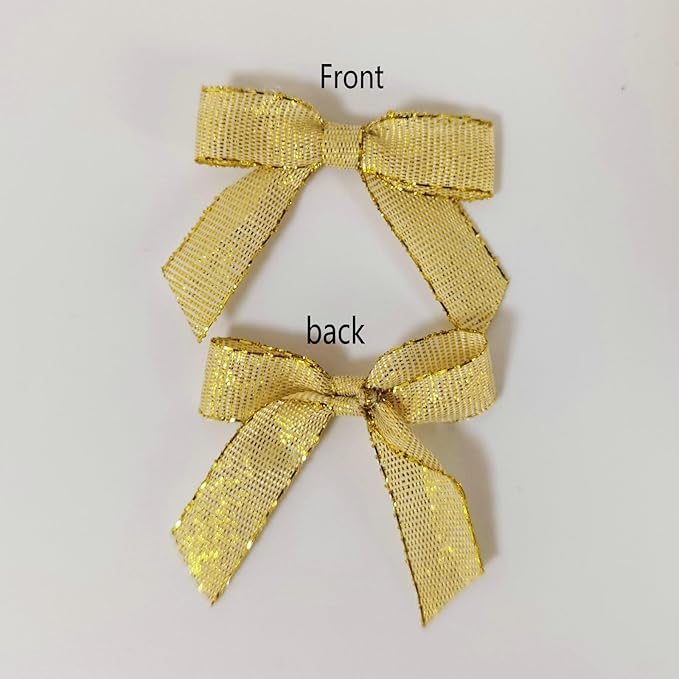 50pcs/pak 1-1/2" Mini Metallic Gold Ribbon Bows Without Twist Ties for Crafts Candy Packing Decor Christmas Halloweeen Decoration (W.Gold)