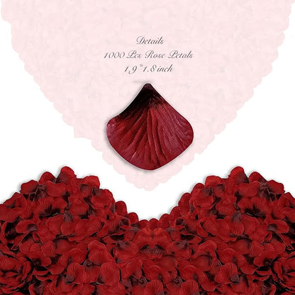1000 Pieces Rose Petals, Artificial Silk Rose Petals, Dark Red Dot Black, Classic/Elegant/Romantic Style, Flat, Indoor Use, Wedding/Anniversary Decor