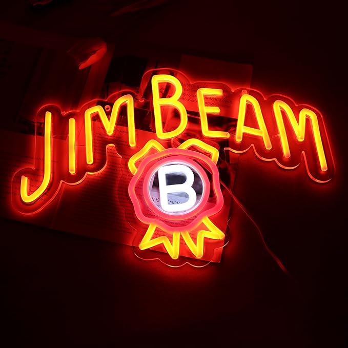 Bar Neon Sign, Jim Beam Whiskey LED Neon Light for Wall Decor, USB Powered Neon Signs, Acrylic Neon Lights for Man Cave, Bedroom, Home Bar, Store, Club, Bistro, Party, Gifts