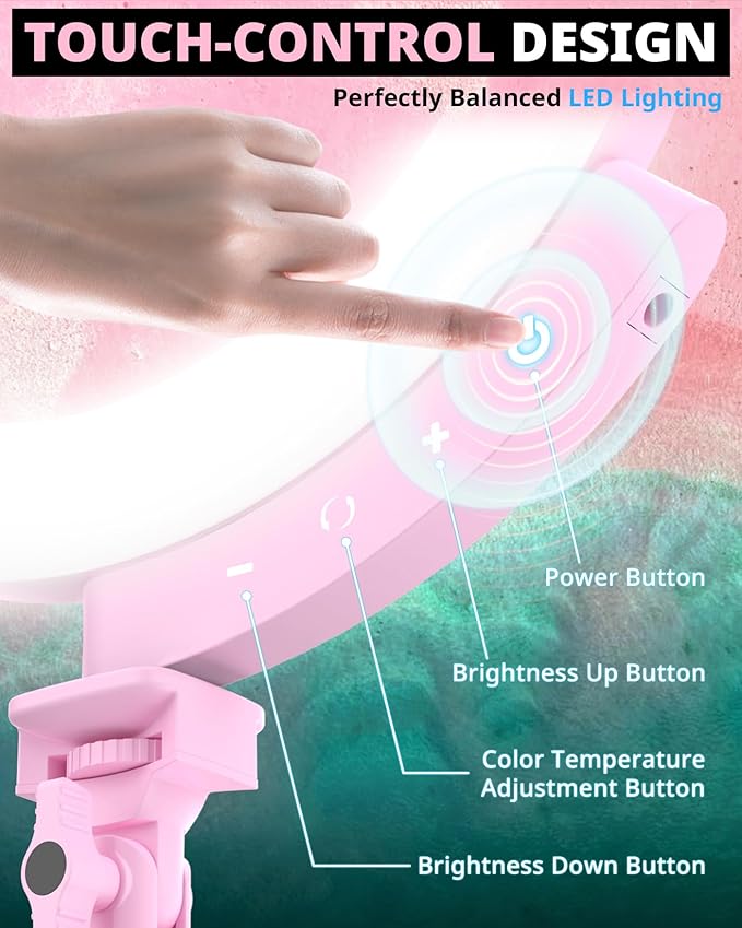 UBeesize Upgraded 12'' Ring Light with 62'' Tripod Stand and Magnetic Phone Holder,LED Selfie RingLight for iPhone with Remote,Circle Light for Tiktok/YouTube/Photography/Makeup/Live Stream Pink