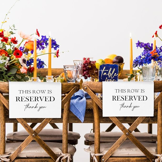 Reserved Seating Chair Signs, This Row Is Reserved Pew Cloths Seating Placeholder for Church Pews, Wedding Decorations for Reception Parties Celebrations Event Meetings (White, 4 PCS)