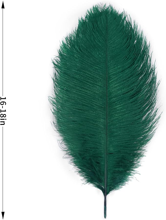 Larryhot Green Large Ostrich Feathers - 10pcs 16-18 inch Feathers for Vase and Wedding Party,Christmas Decor(Blackish Green)