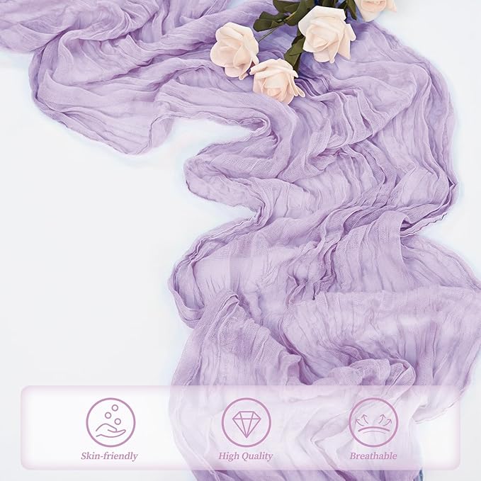 12 Pack Lilac Cheesecloth Table Runner 10FT Rustic Gauze Cheese Cloth Table Runner for Wedding 20 x 120 Inch Long Bridal Baby Shower Table Decor Boho Fabric Sheer Birthday Party Table Decorations