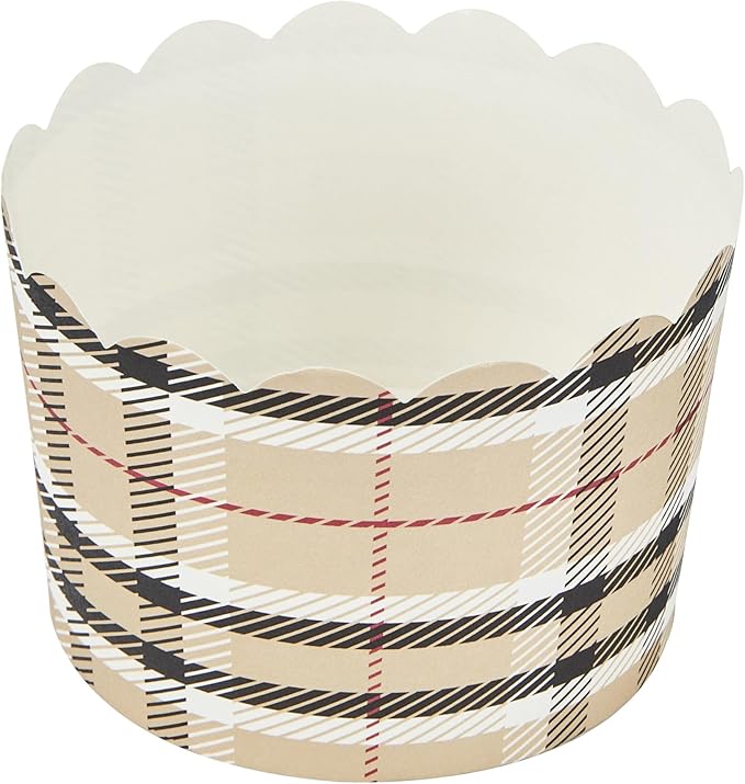 Panificio 10 Ounce Cupcake Wrappers, 200 Scalloped Baking Cups - Oven-Ready, Greaseproof, Plaid Paper Cupcake Liners, Disposable, For Birthdays, Baby Showers, Or Weddings - Restaurantware