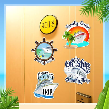 Hoteam 4 Pcs Family Cruise Door Decorations Magnetic Large Cruise Ship Door Magnets Funny Waterproof Nautical Magnets for Carnival Cabin Stateroom Fridge Car